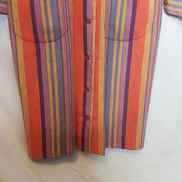 Shirt Dress Long Sleeves Vertical Stripes Collar Button Front Muriel Ryan Serbin - Picture 4 of 11